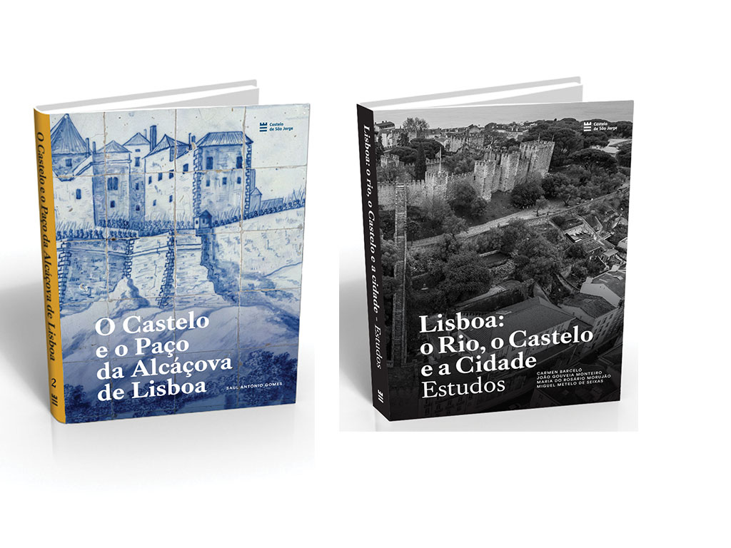 Descrição da imagem: fotografia dos livros O Castelo e o Paço da Alcáçova de Lisboa e Lisboa: o Rio, o Castelo e a Cidade. Estudos.